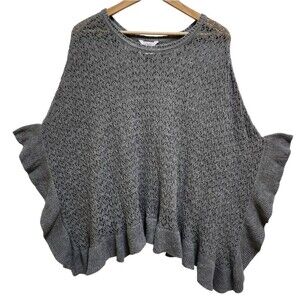 Candies Poncho Sweater Womens XL Gray Pointelle Knit Armholes Ruffled Boho Beach